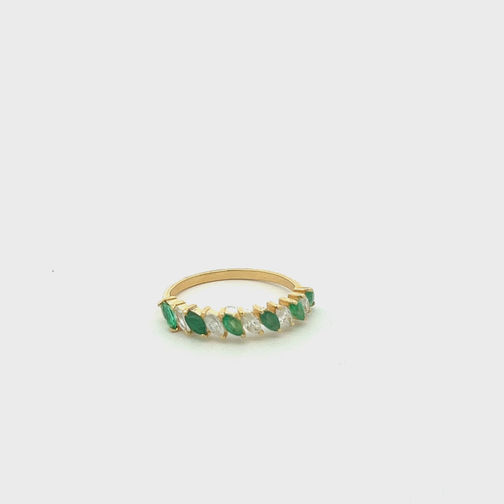 HalfWay Marquise Diamond & Emerald Band Ring (0.85 ct.) in 14K Gold