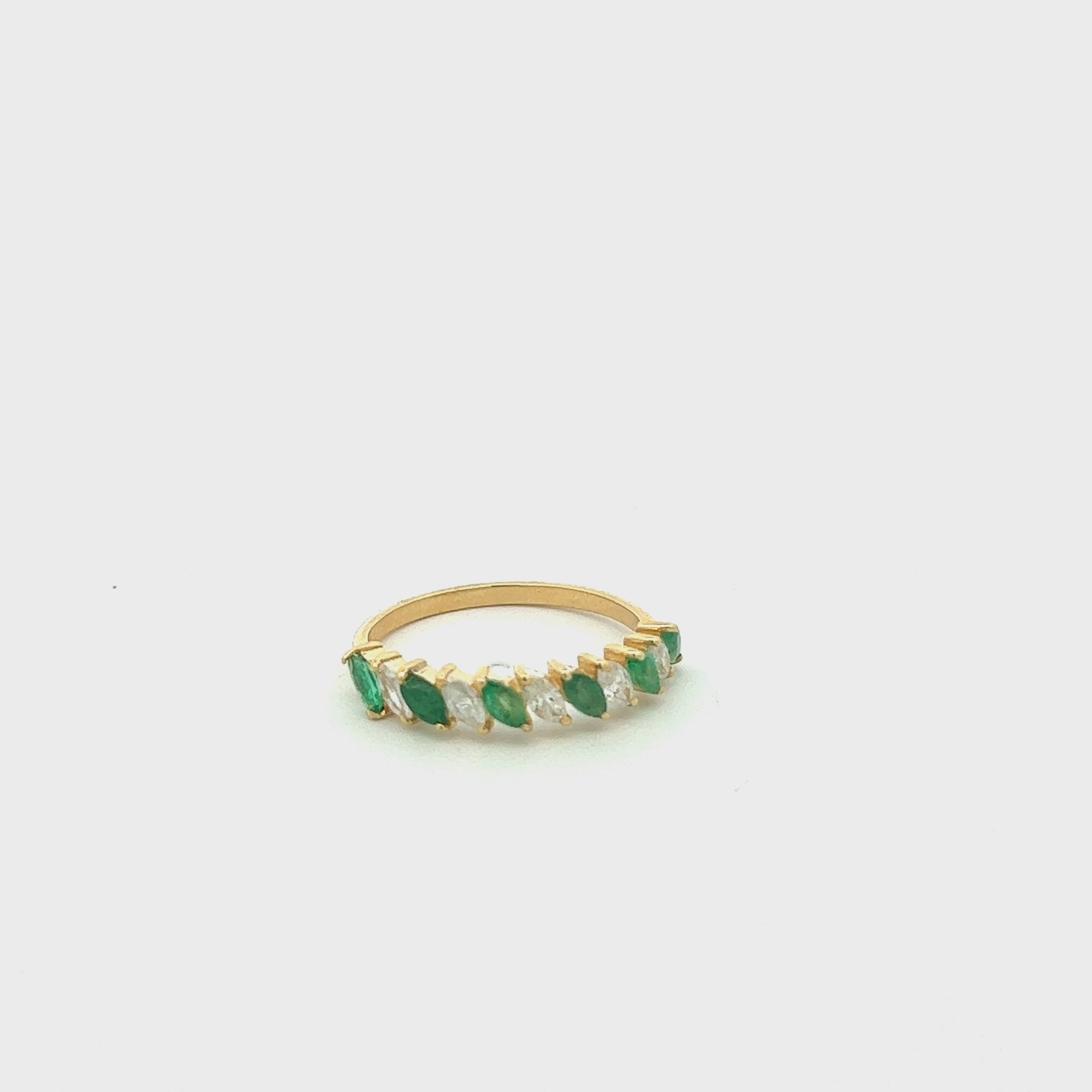 HalfWay Marquise Diamond & Emerald Band Ring (0.85 ct.) in 14K Gold
