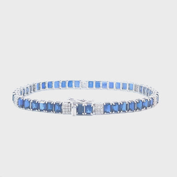 Alternate Emerald Cut Sapphires & Diamonds Tennis Bracelet (11.50 ct.) 4-Prongs Setting in 14K Gold