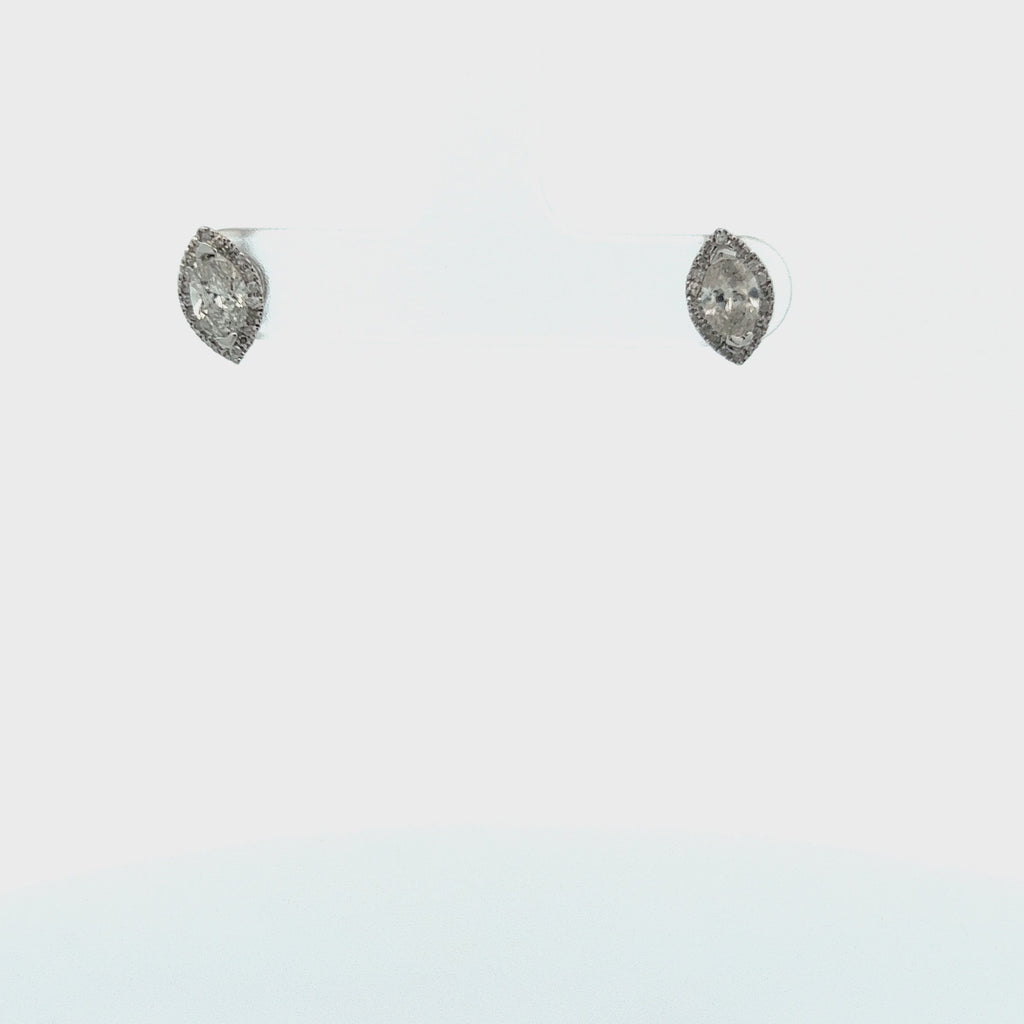 Diamond Halo & Marquise Shape Studs Earrings (1.00 ct.) in 14K Gold