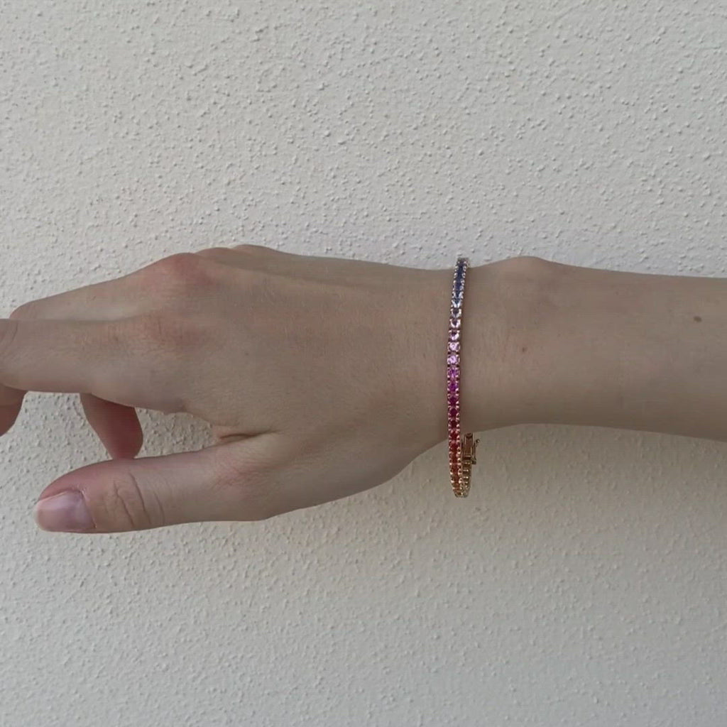 Multicolor Sapphire Tennis Bracelet (8.50 ct.) 4-Prongs Setting in 18K Gold, Made In Italy