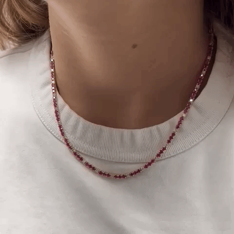 Alternate Ruby & Diamond Tennis Necklace (8.50 ct.) 4-Prongs Setting in 14K Gold