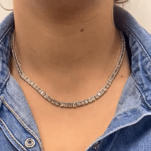 Halfway Graduated Baguette & Round Diamond Tennis Necklace (5.25 ct.) in 14K Gold