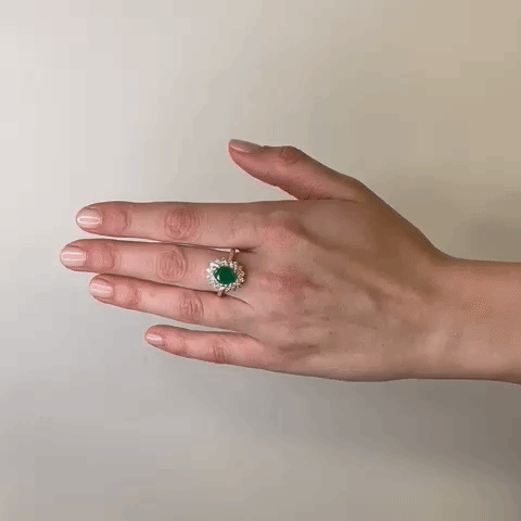 Oval Cut Emerald & Diamond Double Halo Engagement Ring (4.05 ct.) in 14K Gold