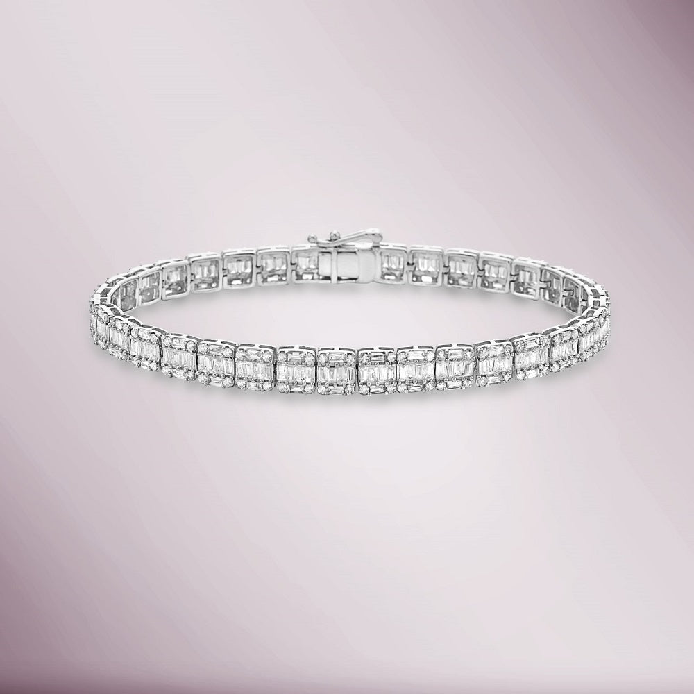 Round & Baguette Diamond Tennis Bracelet (4.50 ct.) in 14K Gold