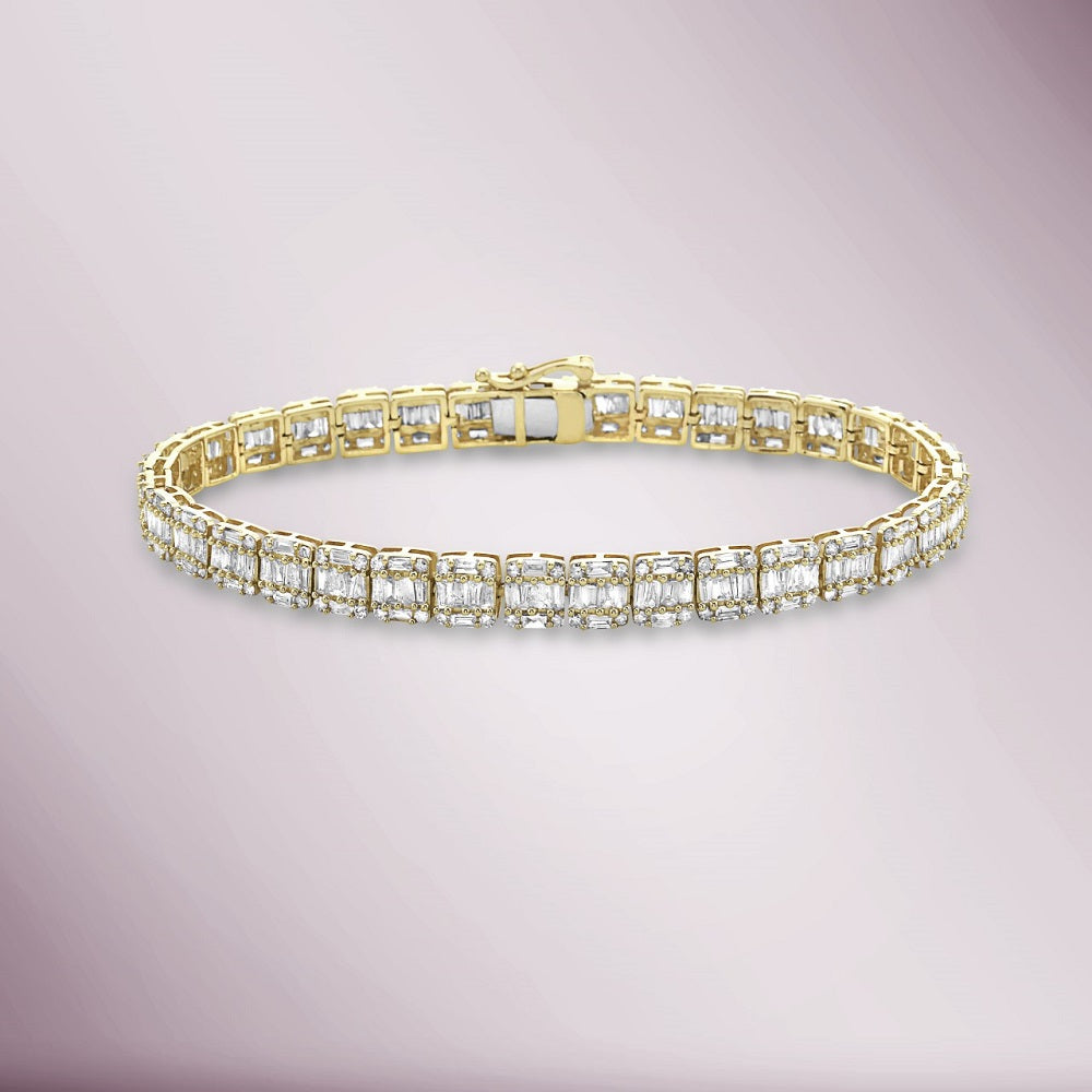 Round & Baguette Diamond Tennis Bracelet (4.50 ct.) in 14K Gold